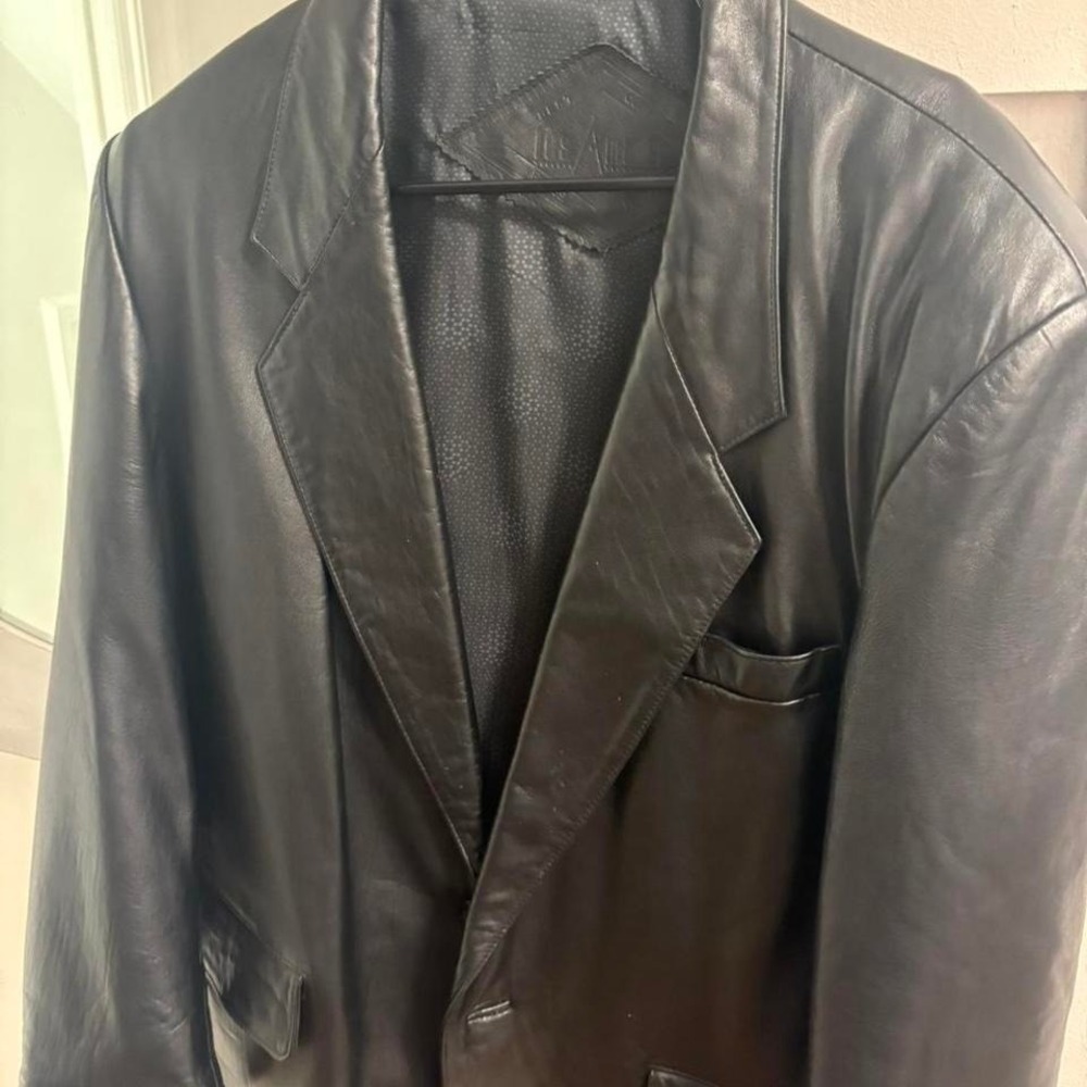 Les Amans Essess Fashion Mens Black Leather Blazer Jacket Sheepskin Size EL